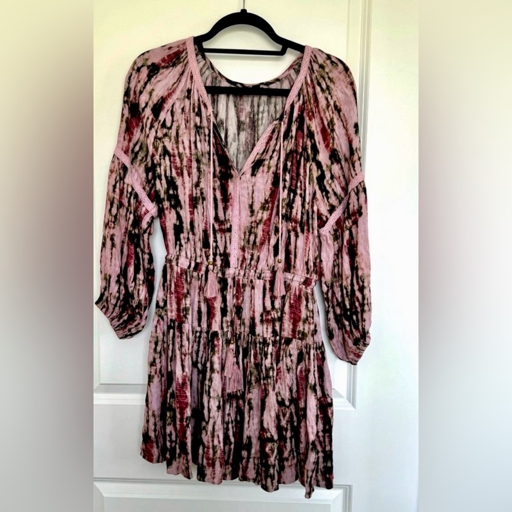 Vici Collection Pink and Black Tie-Dye Boho Mini Dress
